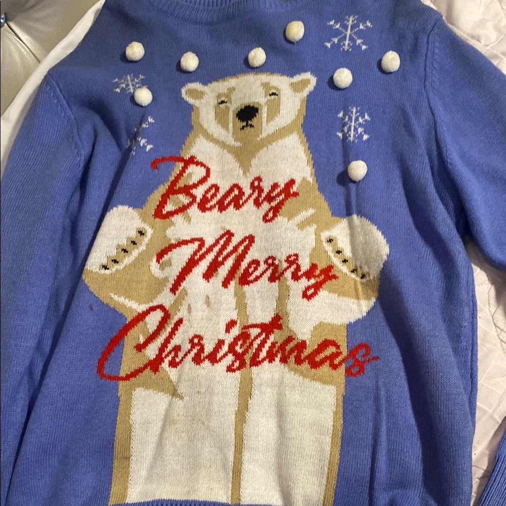 Blue Christmas Sweater with Polar Bear Design
